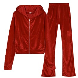 Design European and American solid color multi-color casual gold velvet suit, custom-made pocket hooded zipper sweater wide-leg pants two-piece set women's clothing Y2K fashion millennial style colorful colors SKTAFC017 Design European and American solid color multi-color casual gold velvet suit, custom-made pocket hooded zipper sweater wide-leg pants two-piece set women's clothing Y2K fashion millennial style colorful colors SKTAFC017
